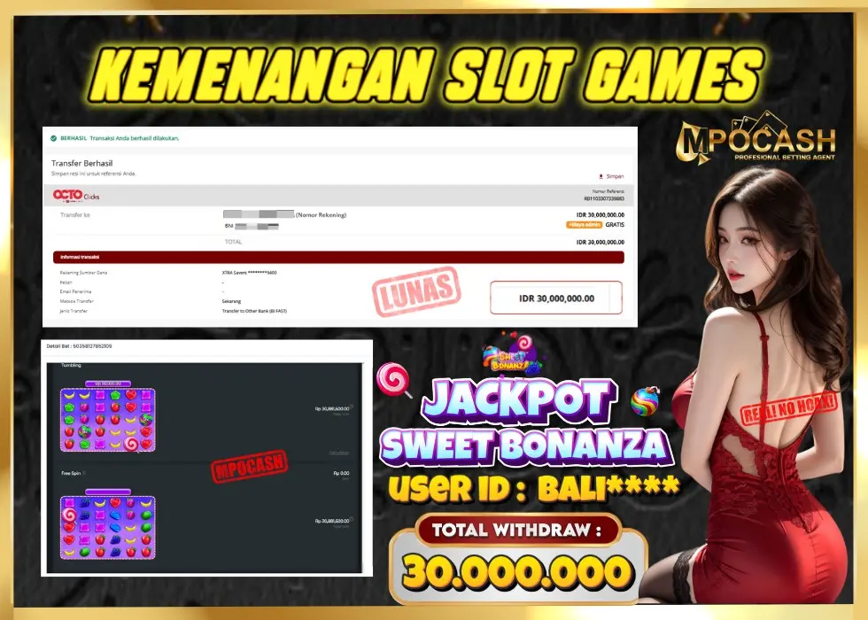 MPOCASH JACKPOT SLOT SWEET BONANZA Rp 30.000.000 - LUNAS!!!